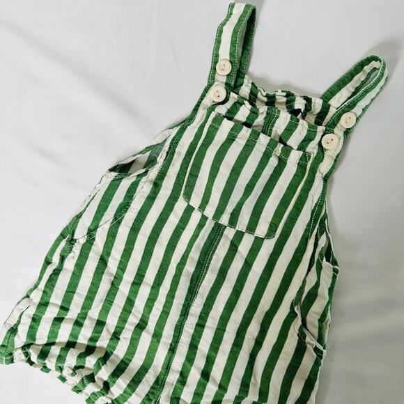 Zara Green Striped Shorts Overalls Sz 12-18 mo - Picture 2 of 7
